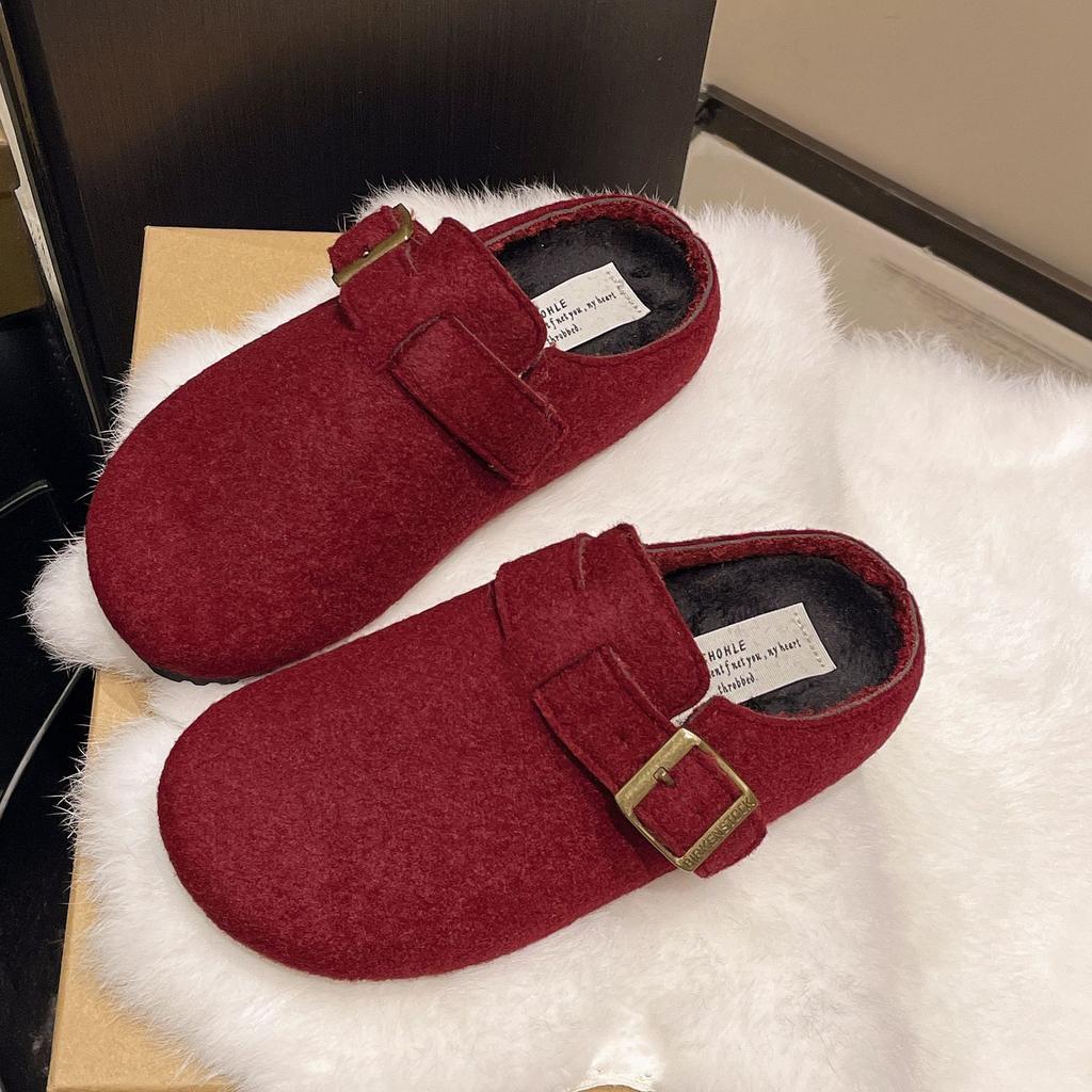 Retro style simple belt buckle lazy girl autumn new one-pedal outer wear lazy bag head slippers