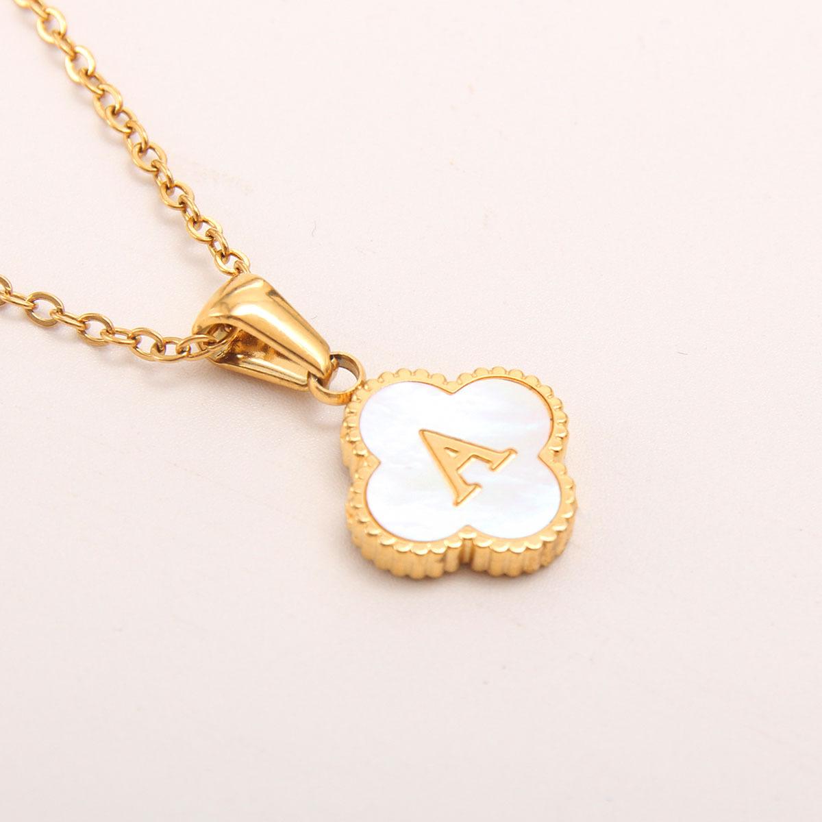 Gold-plated Letter Necklace for Elegant Women - Four-leaf Clover Letter Pendant Necklace A золотой