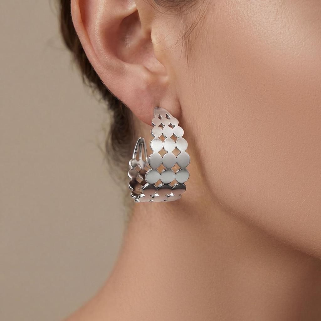 Elegant C-Shaped Hollow Round Stainless Steel Stud Earrings - Trendy, Versatile, and Unique High-End Ear Jewelry
