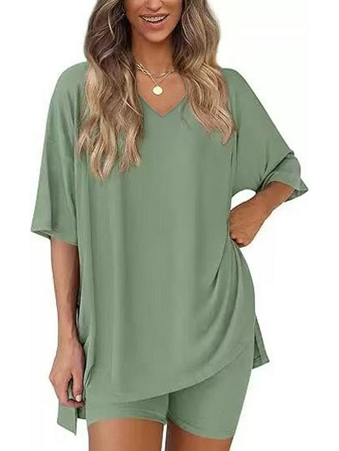 

Women s Casual V-neck T-shirt & Shorts Homewear Set, 2026 Collection: Comfortable and Stylish Medium