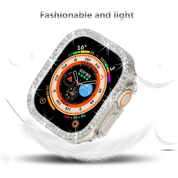 Compatible with Apple Watch Ultra 3/2/1 49mm Double Row Bling Diamond Case PC Bumper Protective Cases Women Men Crystal Shining Rhinestone Cases