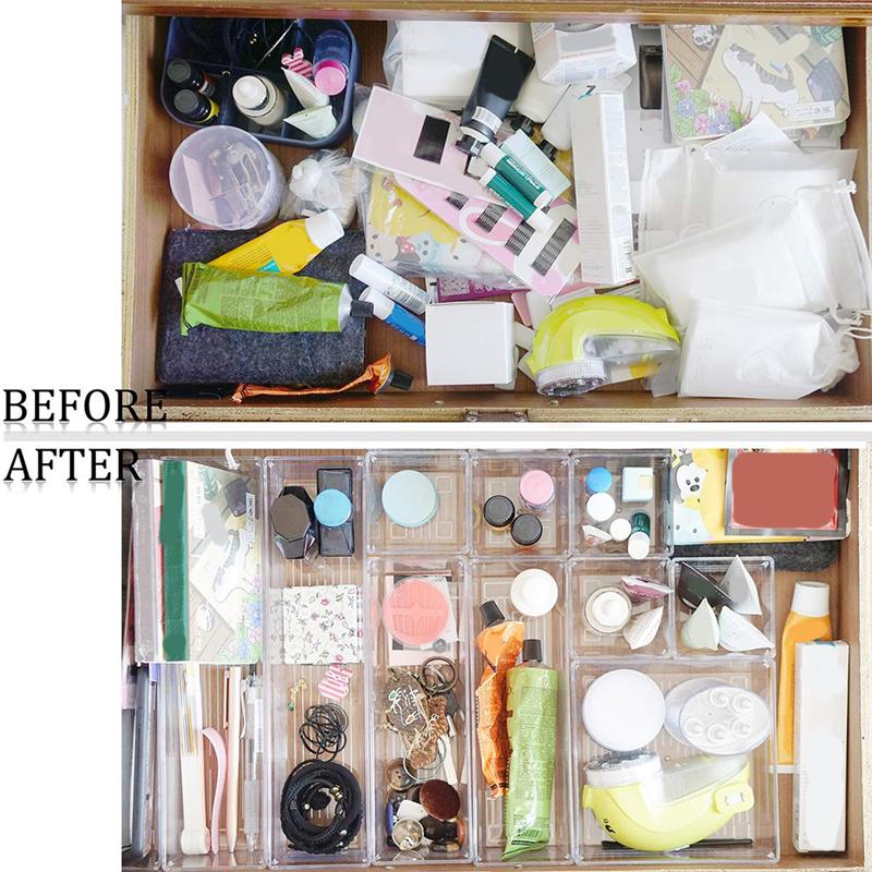 10 Pack 12 X 3 X 2 Inch Clear Drawer Organizer Trays Desk Drawer Divider Storage Bins Storage Box Set For Kitchen