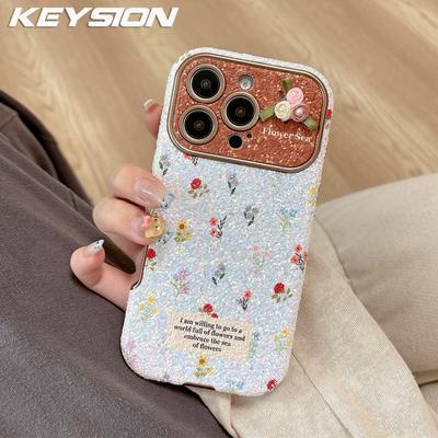 KEYSION Damen Mädchen Retro Floral Blume Handyhülle für iPhone 14 15 16 17 Pro Max Abgerundete Kanten Silikon Stoßfest Rückseite