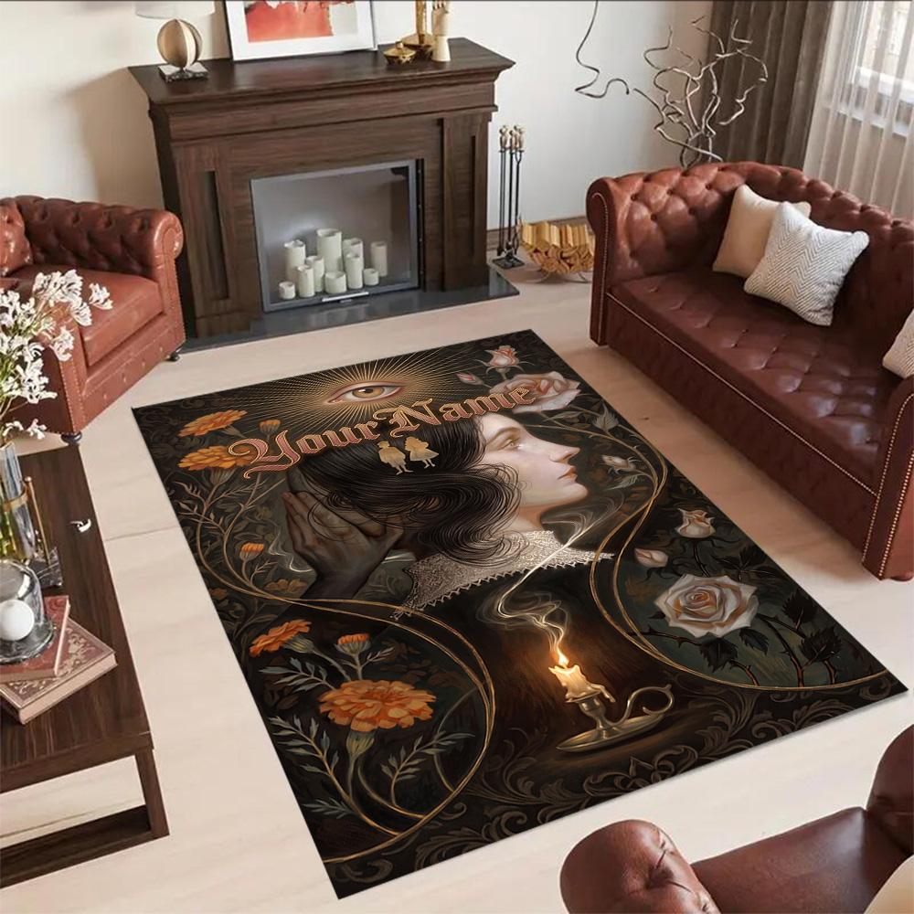 Gothic Illustrations Customize Text Area Rug Suitable for Dining Room Living Rooms Kitchen Playrooms Antislip Carpet Decorate Offices