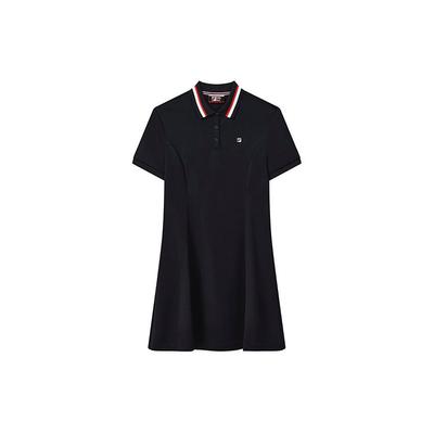 Striped Embroidered Logo Sports Casual Polo Dress Women Dresses Legendary-Blue F11W231309FNV