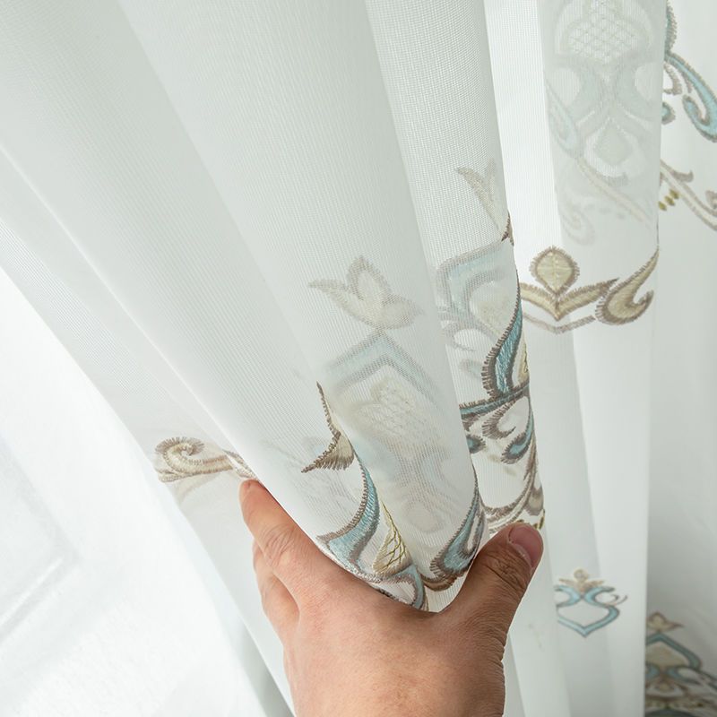 European Embroidered Gauze Curtain Curtain Mesh Finished White Yarn Door Curtain Bedroom Living Room Balcony
