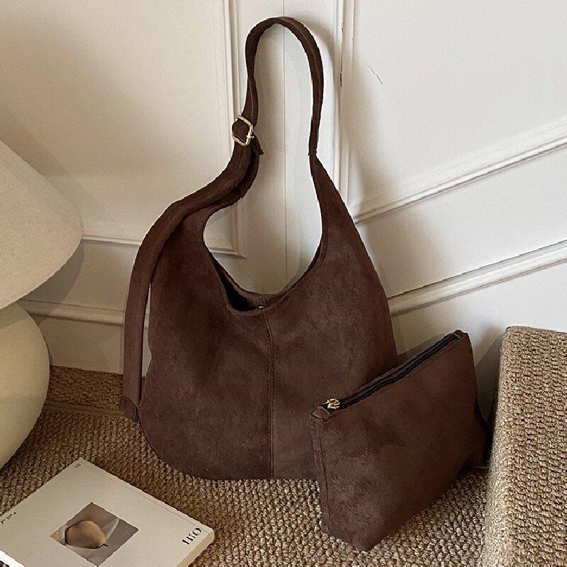 Women's bag autumn and winter new suede shoulder armpit bag large capacity retro versatile bucket mother bag