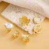 6pcs/Set Vintage Metal Flower Ring Set for Women Punk Elegant Baroque Faux Pearl Knuckle Rings Daily Wear Party Holiday Gifts