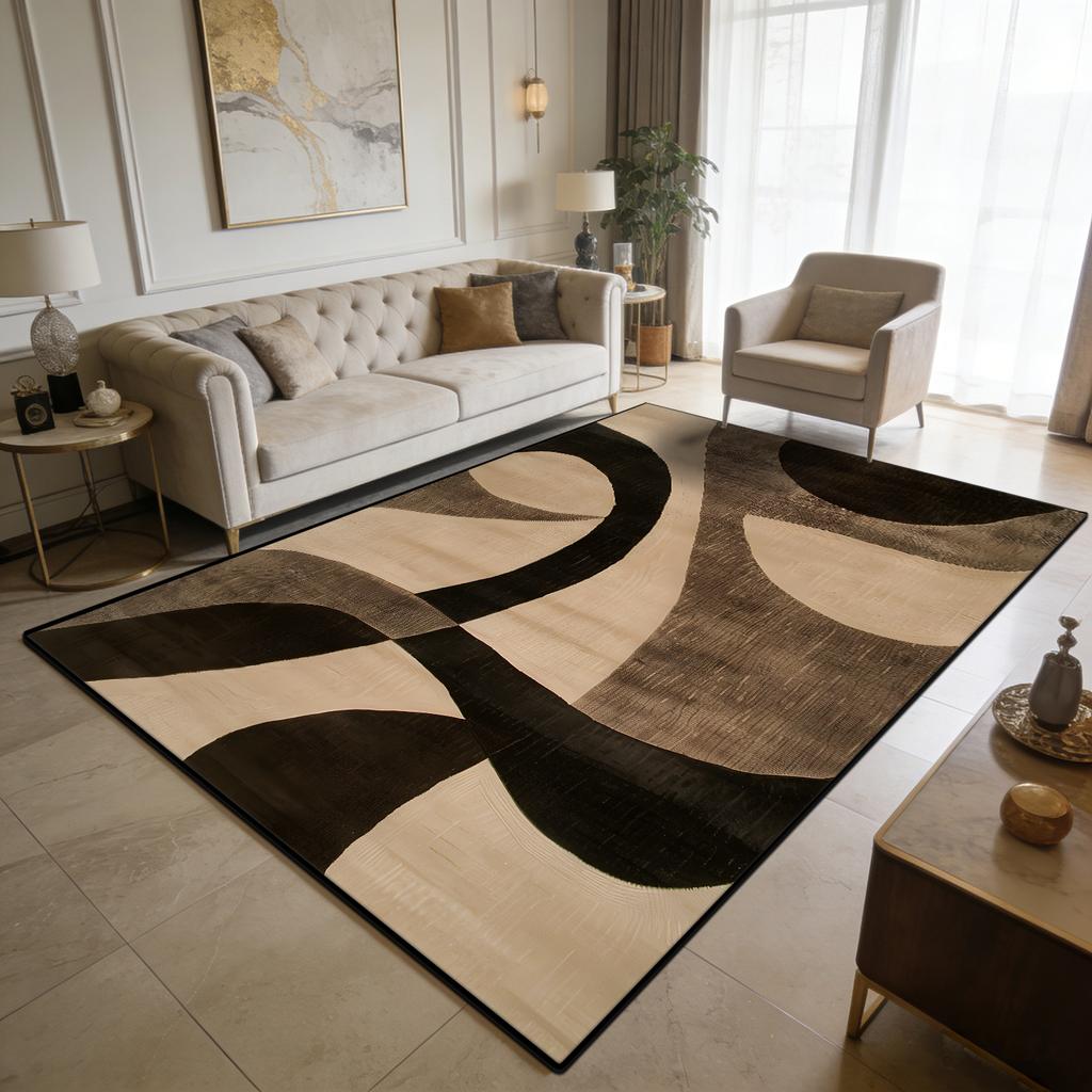 Modern Light Luxury Style Large Living Room Rugs Curve Art Decoration Home Machine Washable Carpet Bedroom Baby Crawling Mat