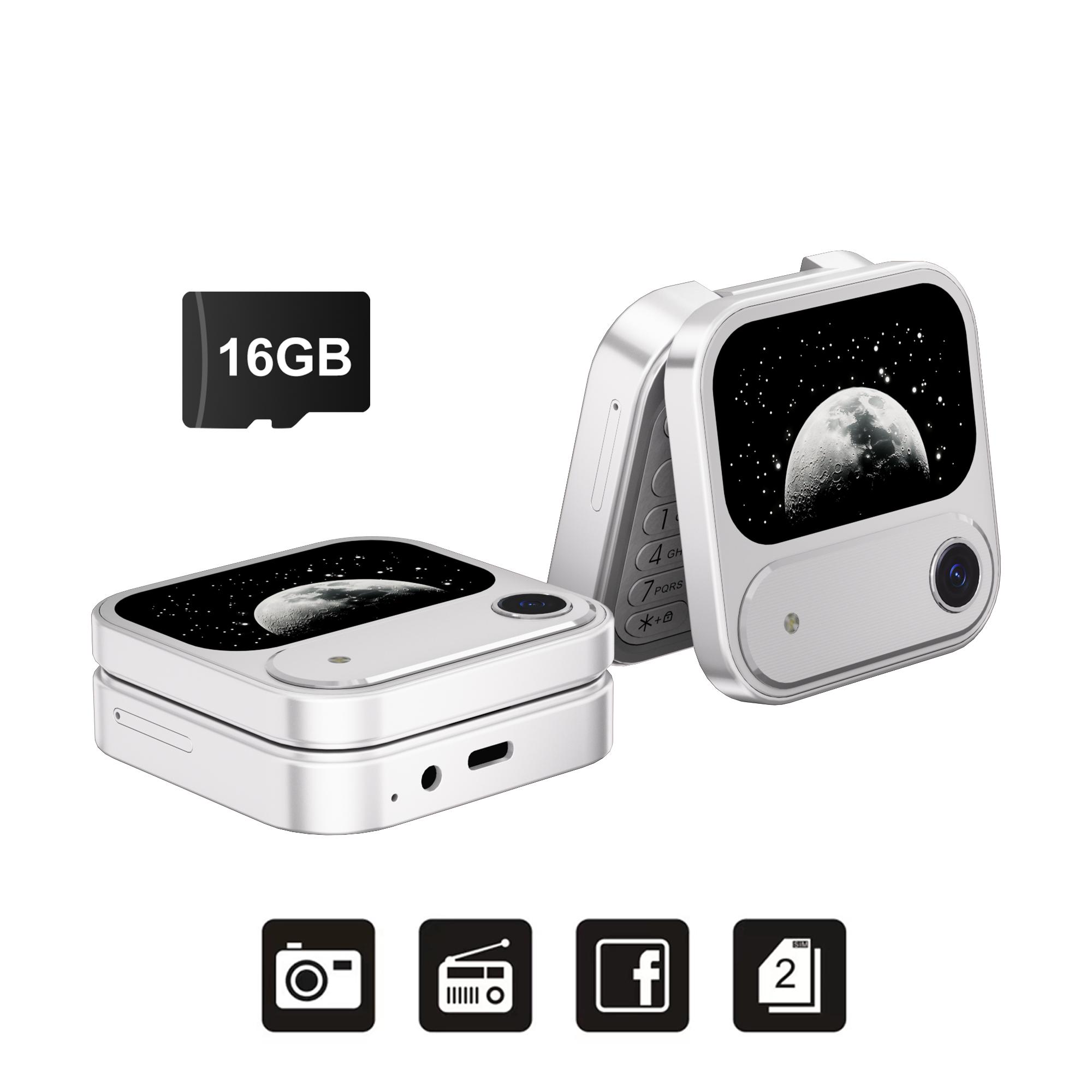 

i17 Air Mini Складаний Мобільний Телефон 2G GSM 1.77 Дисплей Магічний Голос Швидкий Набір FM Радіо 2 SIM-карти Маленькі Квадратні Телефони with 16G TF Card білий