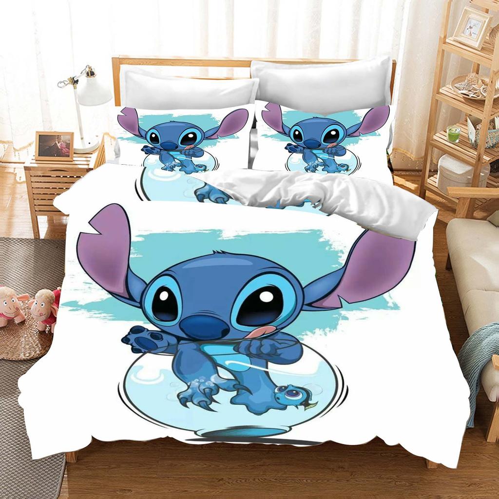 Stitch Bedrucktes Schlafzimmer Bettwäscheset Bettbezug Weihnachtsgeschenke Komfort Cartoon Mit Kissenbezug für Kinder und Erwachsene