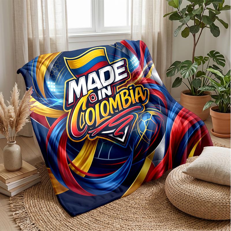 Colombia Football Printed Flannel Blanket Skin Friendly Warm Decorative Throw for Indoor Couch Bed Daily Use