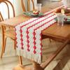 Cotton Linen Table Runner With Striped Patchwork Design Tassel Trim Modern Minimalist Long Cover Dining Room