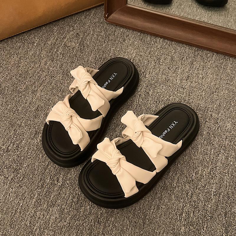Fashion Aphixta Sweet Butterfly Knot Sandals Chunky Heel Platform Slippers Woman Slides Women Shoes Rose Red Slippers Slides Shoes