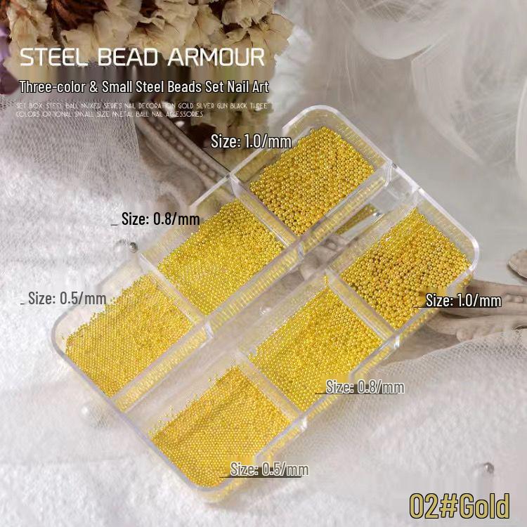 Mini Mixed Size Gold & Silver Steel Beads for Nail Art - Super Fine Round Metal Ornaments