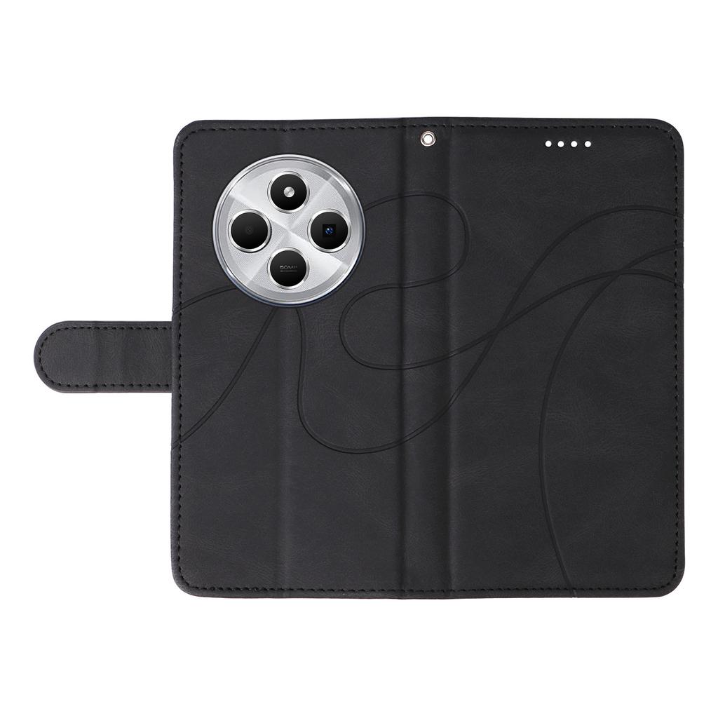 For Xiaomi Poco C75 4G/Redmi 14R 5G/14C 4G Case Stand Wallet Leather Phone Cover Curved Line Wrist Strap