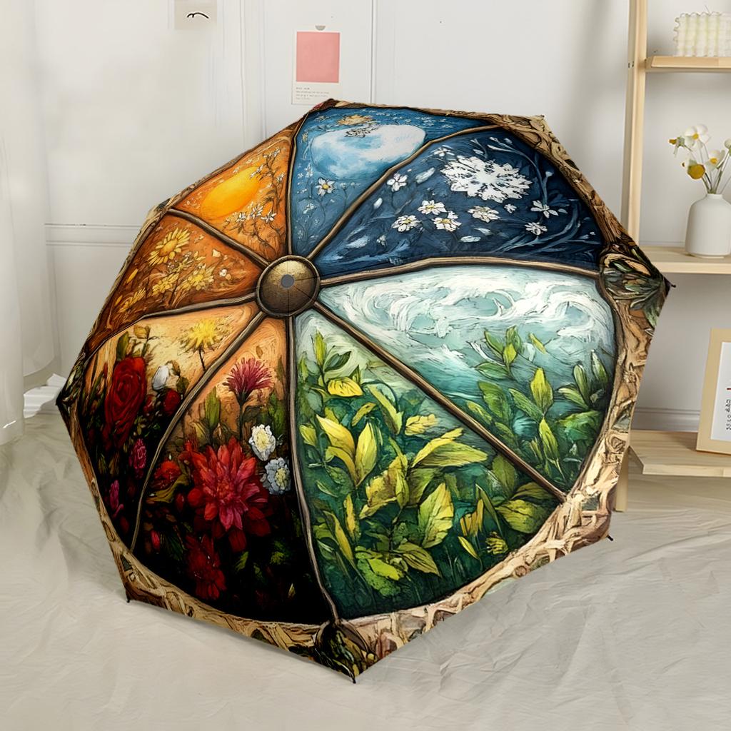 Autumnal Fantasy With Lady Portable Automatic Umbrella Retractable Design with 8-Rib Durability Compact Design Travel Essential Outdoor Accessory