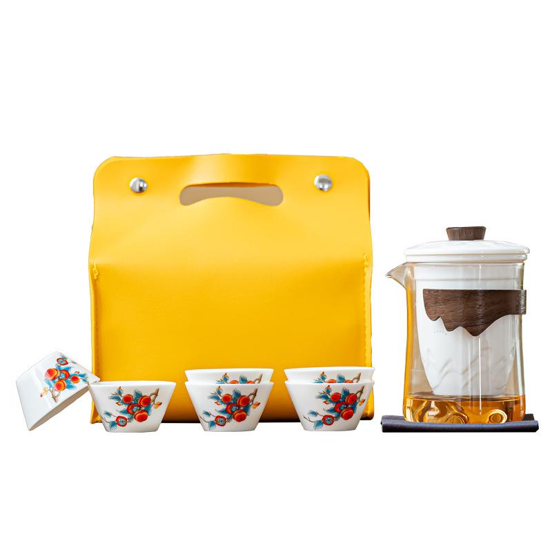 High-end Dehua suet jade white porcelain tea set gift printing business portable tea set enterprise souvenir
