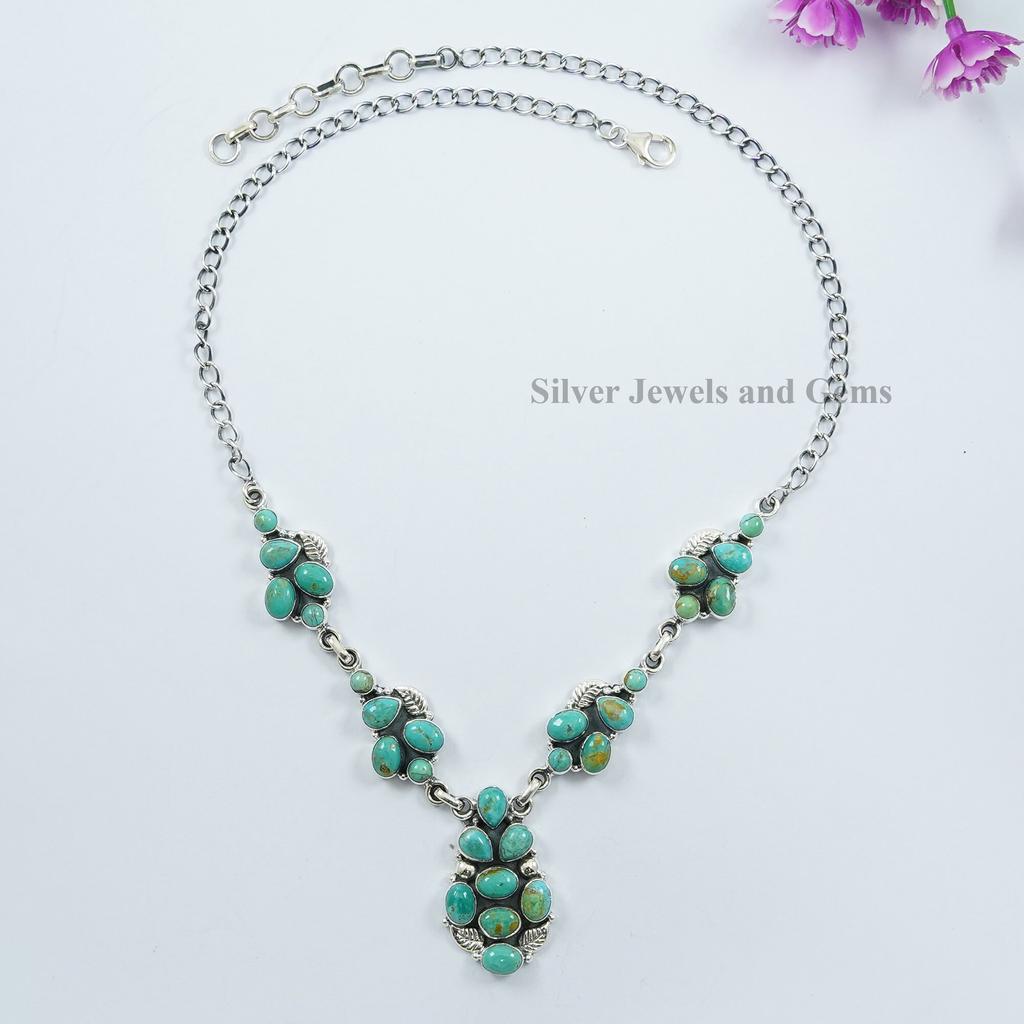 Arizona Turquoise Multi Stone Necklace, Anniversary Necklace, 925 Sterling Silver Necklace, Designer Necklace, Gemstone Necklace For Gift