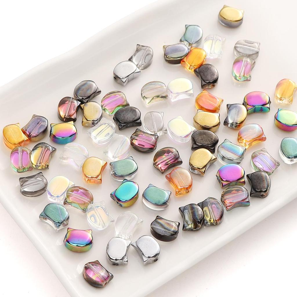 10Pcs Special Shiny Colors Crystal Glass Cute Cat Head Shape Charm Beads for Necklace Bracelet Earring DIY Jewelry Making