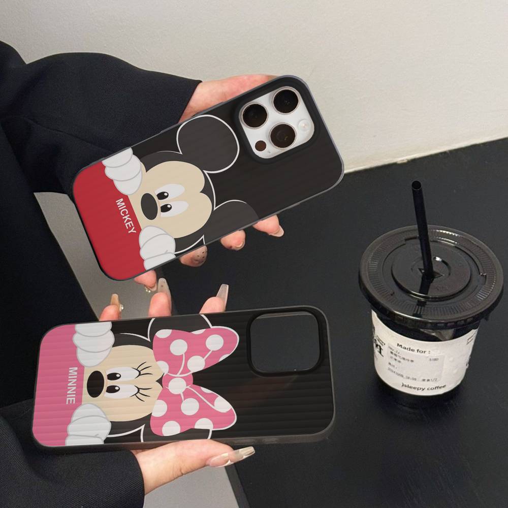 M-Minnie M-Mickey For iPhone 16 15 14 13 12 11 17 Pro Max Plus Wave Corrugated Phone Case Anti Drop Cover