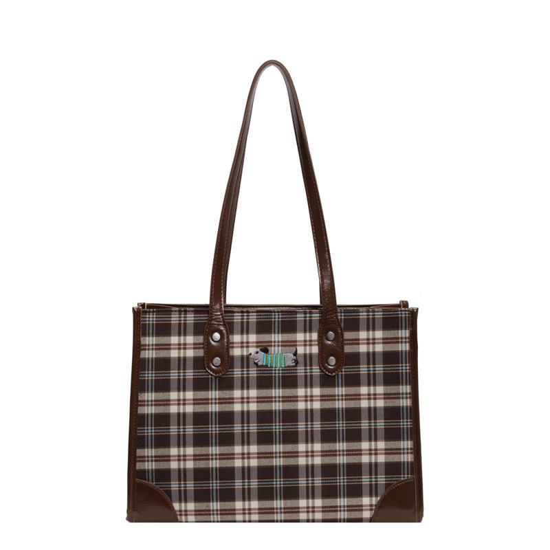 Korean version of college style tote bag 2025 autumn new contrasting stripes large-capacity tote bag fashionable and simple women's bag