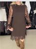 2026 Europe and America Women's Fashion Lace Splicing Long Sleeve Women's Dress