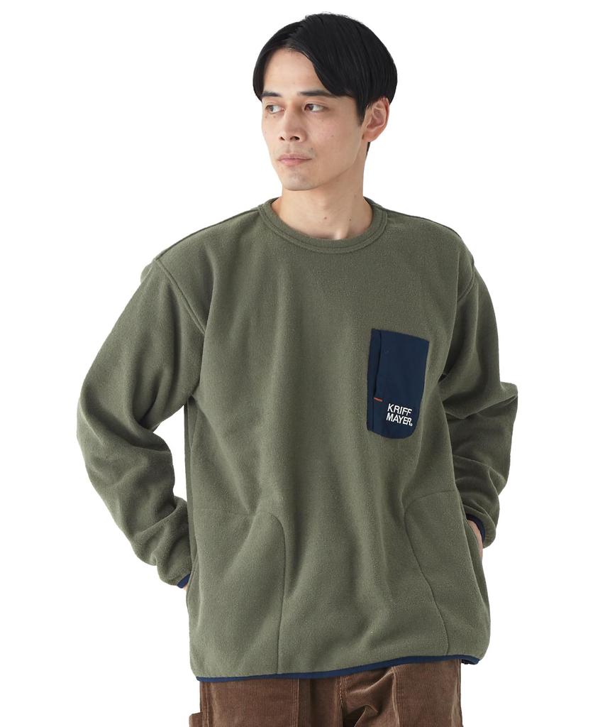 Brushed Boucle Fleece with Pocket Design Long Sleeve for Khaki [CLIFFE MAYER] T-shirt Men, MEDIUM,