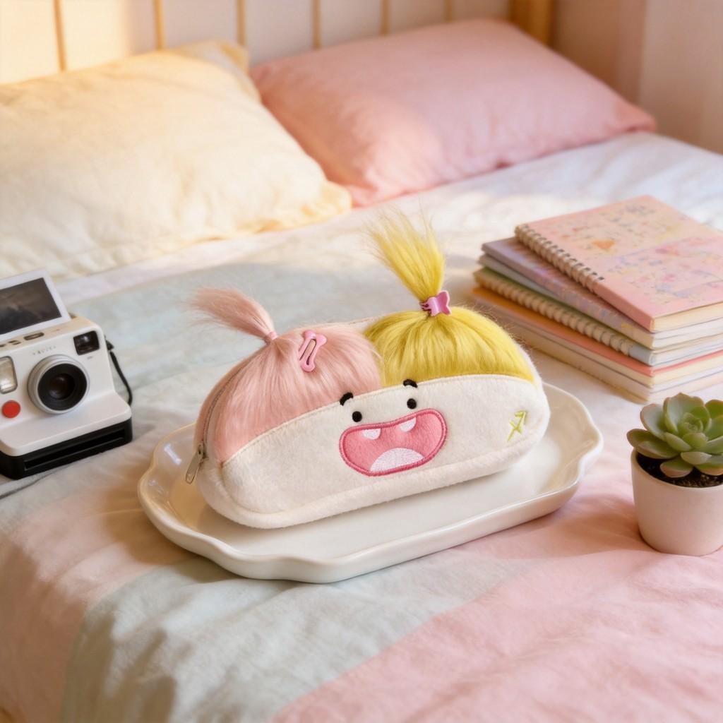 Cotton Doll Pencil Case With Plush Large Capacity Creative Storage For Students And Kids
