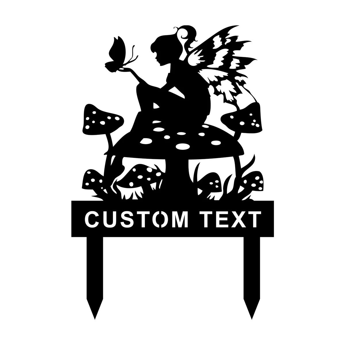 Metal Fairy Garden Stake Mushroom Decor Personalized Gardener Name Sign Outdoor Yard Art чёрный