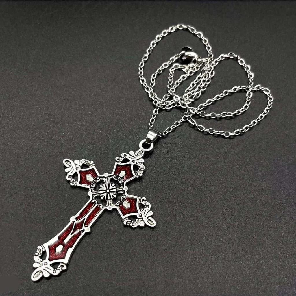 Gothic Cross Pendant Necklace For Women With Alloy Chain And Geometric Design
