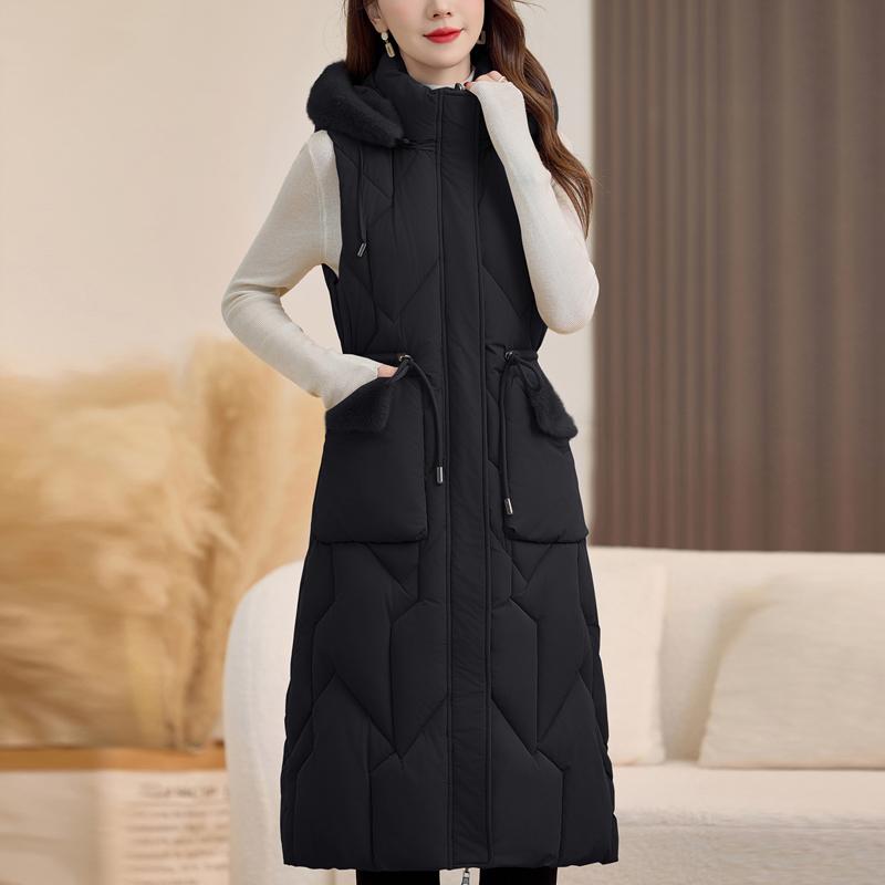 Fashion Winter Women's Long Warm Vest Hooded Faux Fur Collar Can Be Worn on Both Sides Thick Sleeveless Parkas Woman Jackets