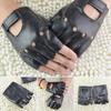 1Pair Women Punk Short PU Leather Gloves Half Finger Fingerless Hip-Hop Driving Motorcycle Unisex Men Handsome Black Gloves