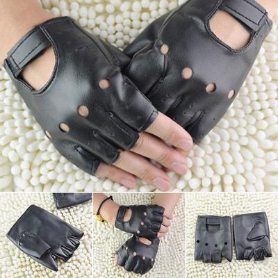1Pair Women Punk Short PU Leather Gloves Half Finger Fingerless Hip-Hop Driving Motorcycle Unisex Men Handsome Black Gloves