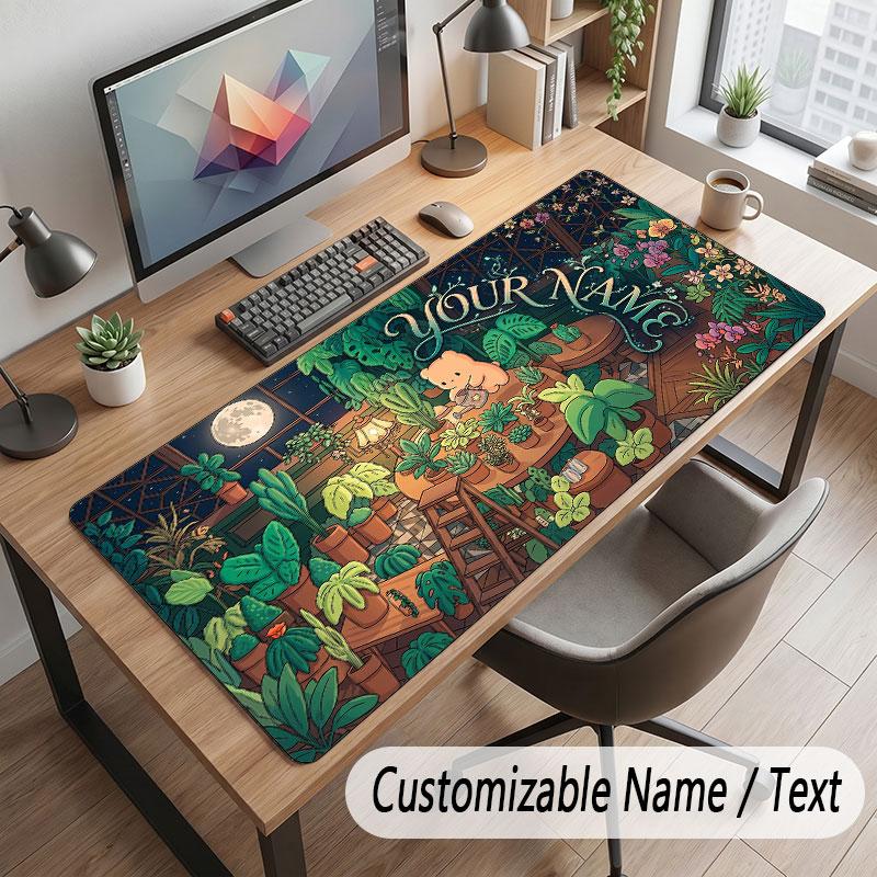 Floral Garden Theme Customized Mouse Pad Personalized Print Name Text Desk Mat For Home Office Table Decor