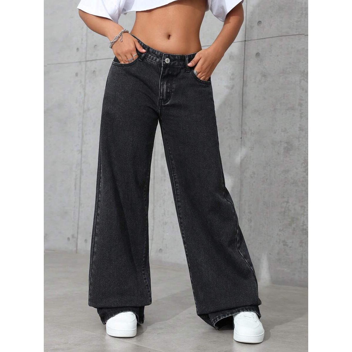 Plus Size Women s Black Wide Leg Stretch Jeans XXL чёрный