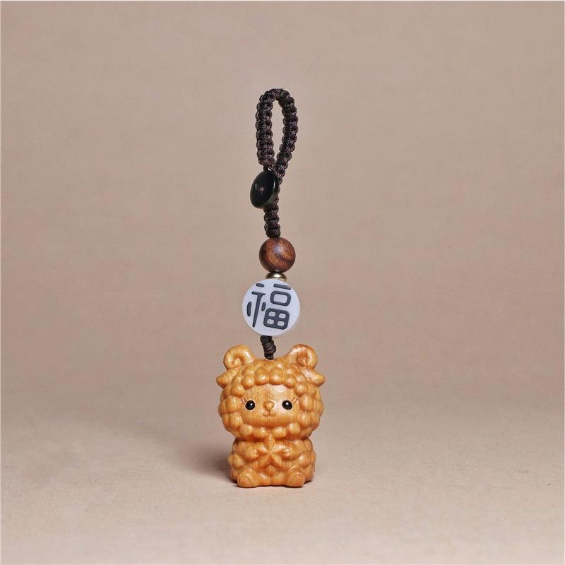 Thuja Twelve Zodiac Carving Wooden Pendant Chinese Zodiac Wood Carving Figurines Bag Decoration Gifts for Family Couple