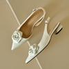 Kuhleder Spitzschuh Med Heels Slingback Herbst Sommer Schuhe Blumen Dekorationen Frauen Flache Pumps