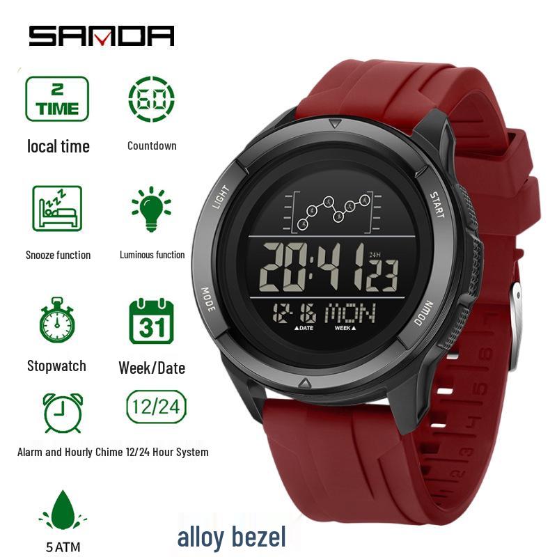 Sanda Multifunctional Digital Watch: Single Display, Alarm, Large Dial, Waterproof Sports Watch for Students.