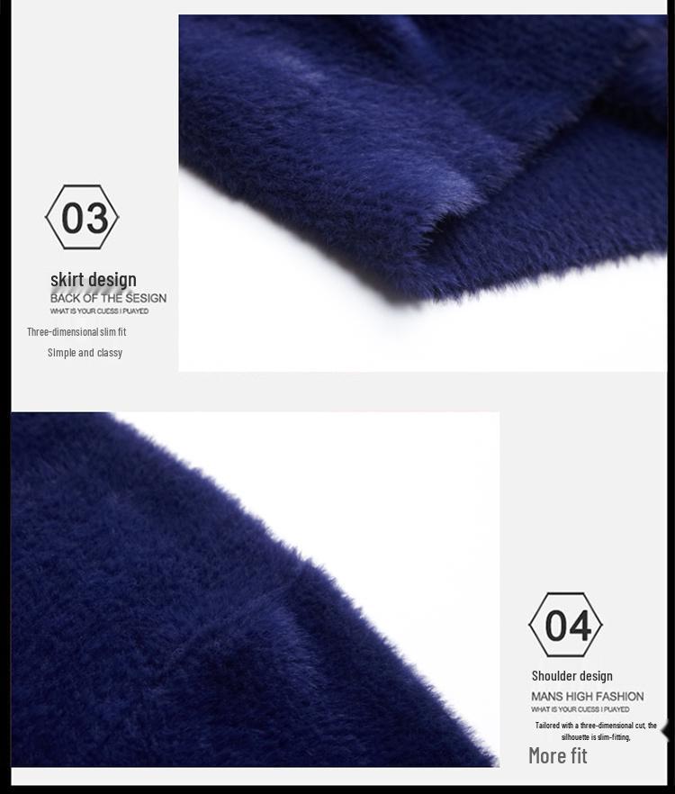 Herren Bestickter Goldener Nerzimitat Kaschmirpullover - Mittelhoher Kragen Warm Lässig Pullover