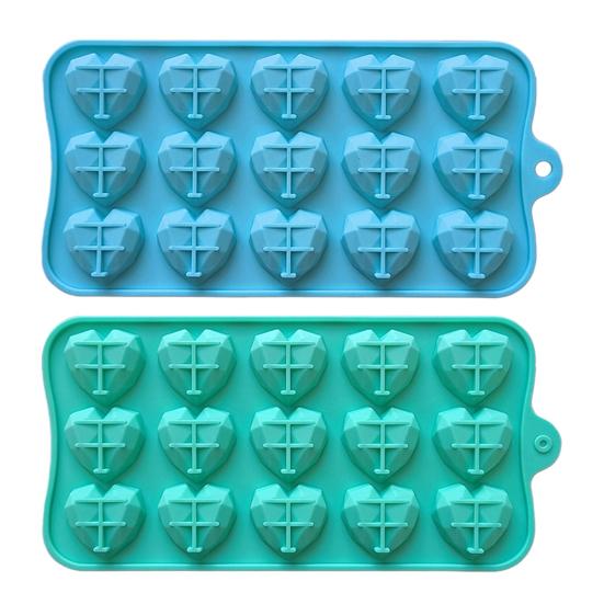 3D Diamond Heart Silicone Mold 15 Grid Diamond Love Heart Shaped Mold Tray Silicone Baking Pan Mold for Making Cake Chocolate Mousse Dessert