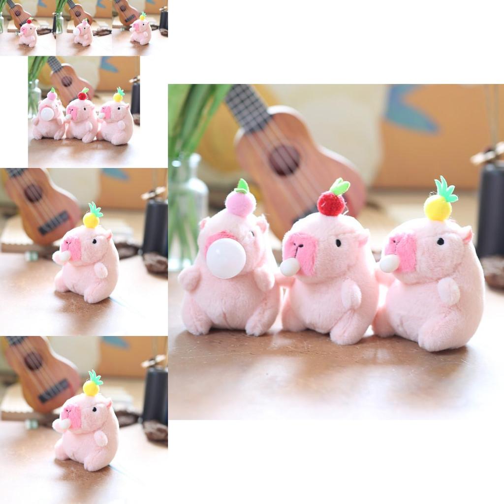 Adorable Cute Bubble Blowing Capybara Plush Toy Keychain Soft Stuffed Animal In Yellow Red Pink
