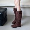Fashion Fashion Round Toe Women Mid-Calf Boots With Height Increasing Shoes Pleated Ladies Short Boots Female Slip On Shoes Lady