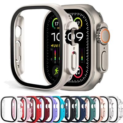 HD Tempered Glass+Case For Apple Watch Ultra 3/2/1 49mm PC Bumper+Screen Protector Cover iWatch Series Ultra 3 49mm Accessories