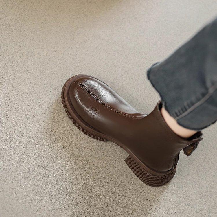 Autumn and winter soft leather Martin boots women's 2025 versatile new Chelsea boots women's French short boots women's thick heel thin boots