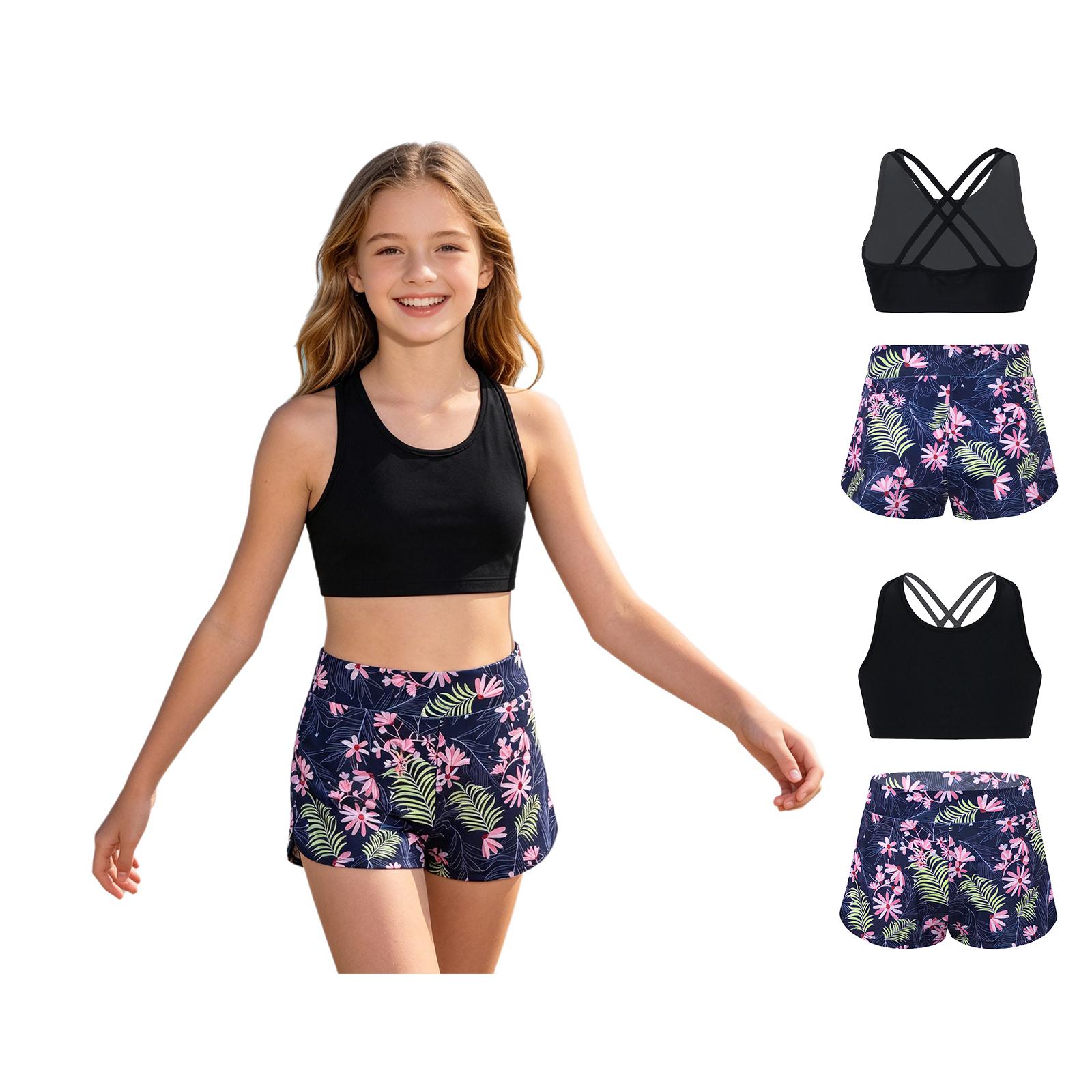 Yeahdor Meisjes badpak 2PCS set Racerback top met korte dans sport outfits gymnastiek zwemkleding 5-6Years