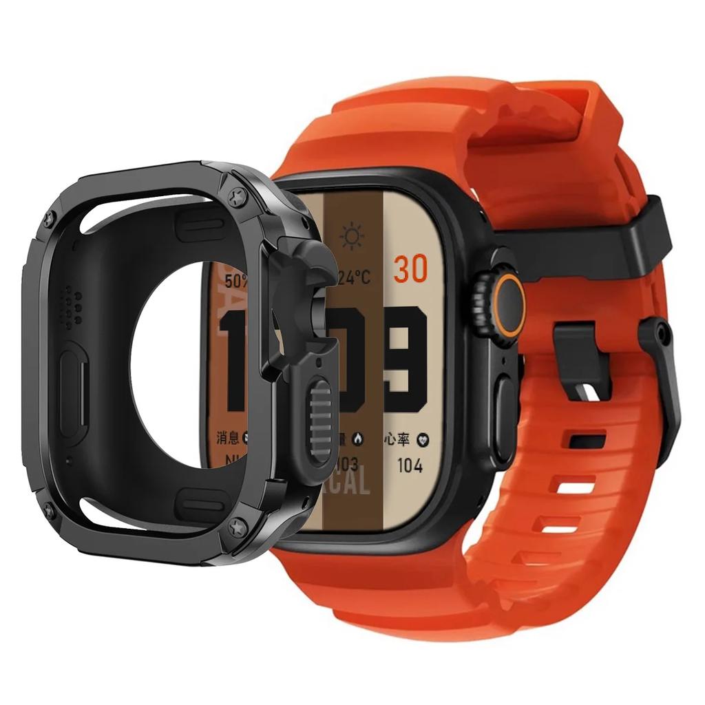 Apple Watch Ultra 2 49mm 44 45 46mm için Kordon+Kılıf Spor Silikon Kordon TPU+PC Kapak iWatch Series10/8/7/SE/6/5 Koruyucu Tampon