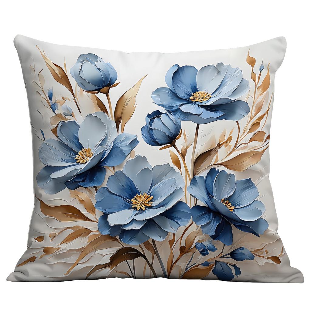 New Imitation 3d Blue Floral Pillowcase Small Fresh Home Cushion Pillowcase Decoration