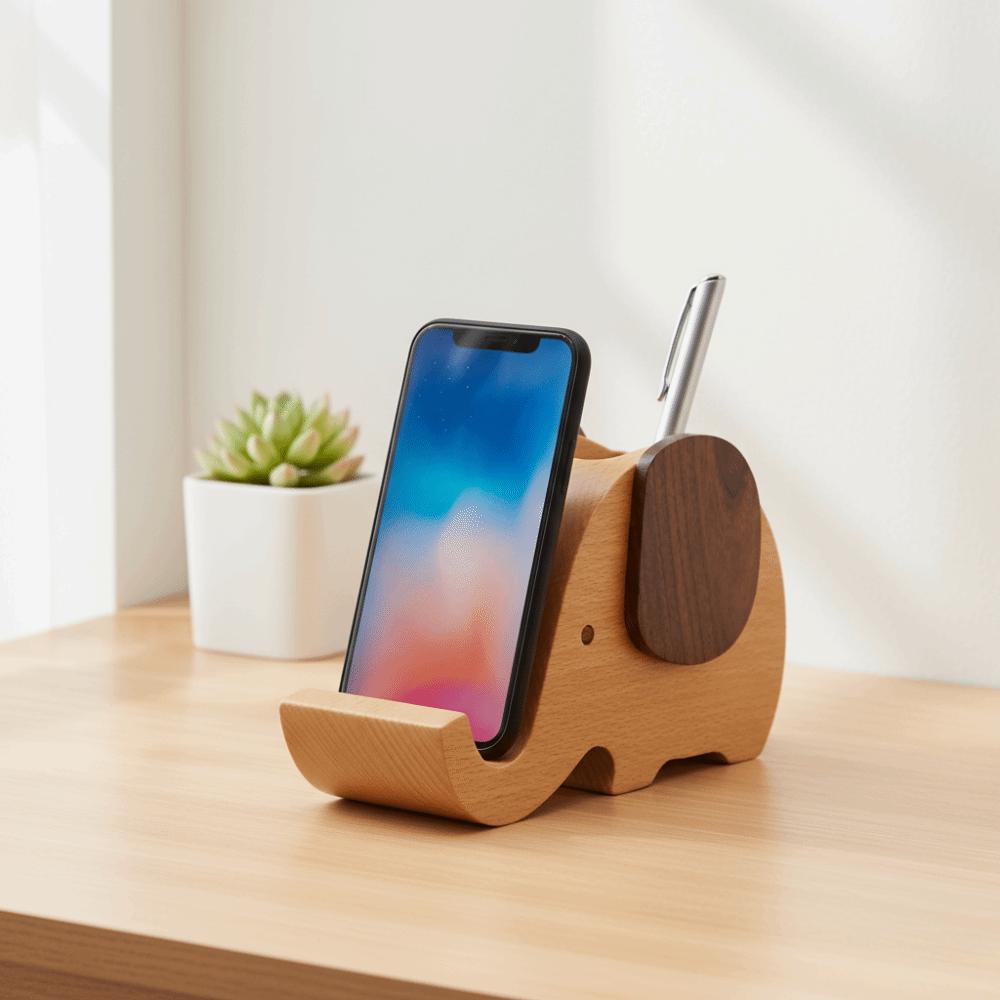 Wooden Craft Wooden Elephant Desk Organizer Creative Design Desktop Storage Box Study