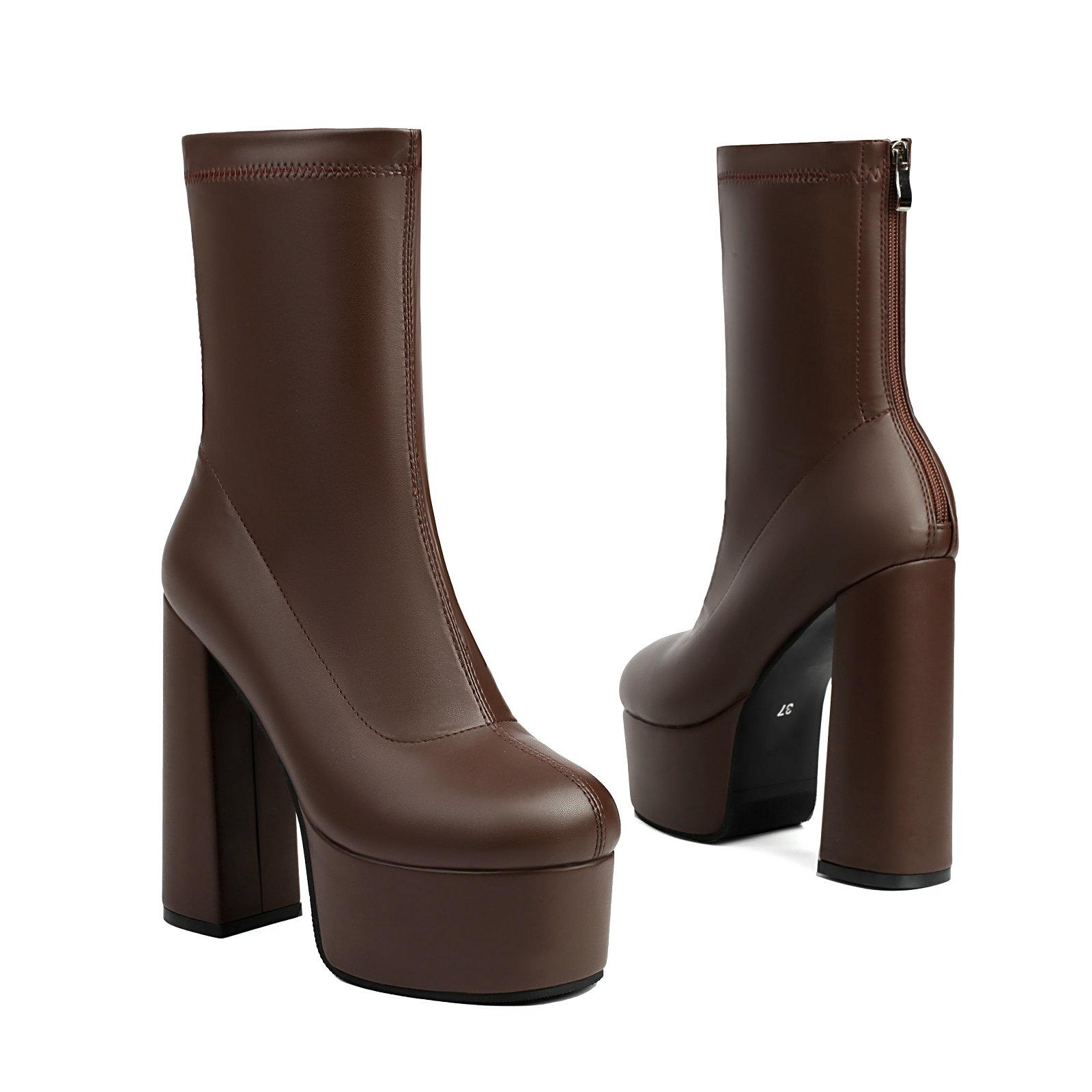

Женские ботильоны на платформе, с высоким блочным каблуком, 14 см, готические, большого размера, из эластичной кожи 38 коричневый